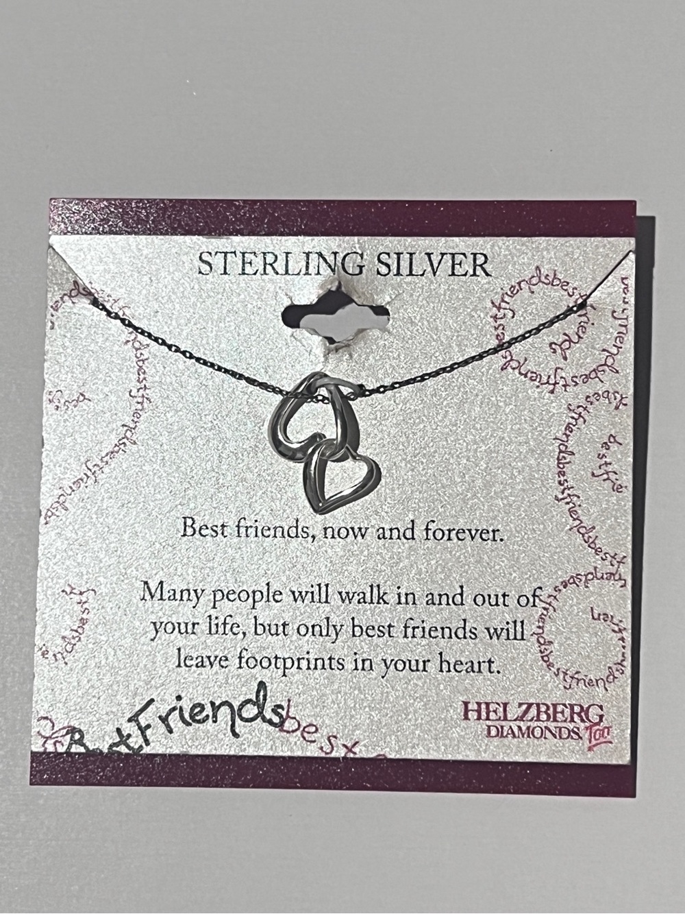 Sterling Silver Helzberg Diamonds Interlocking Heart Best Friend Necklace NOS